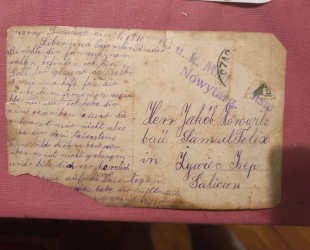 Kartka pocztowa z 1916 r. wysłana z Czarnego Dunajca do Jakuba Horowitza (Fot. z archiwum rodziny Horowitz&oacute;w)